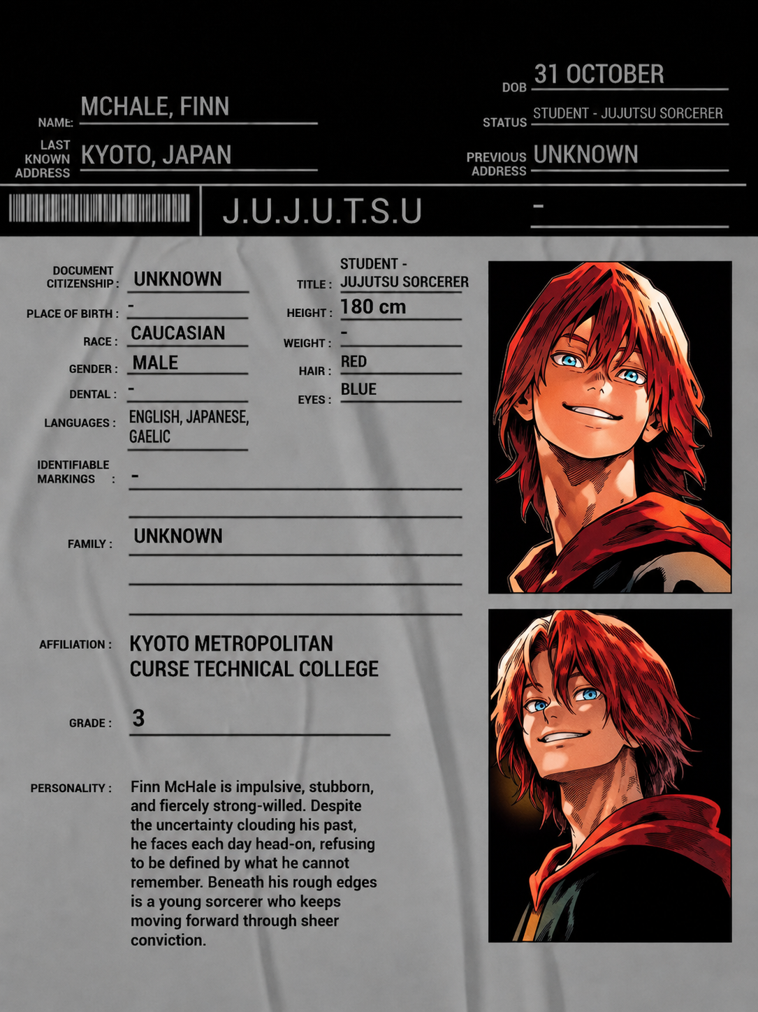 Finn McHale jujutsu dossier page two